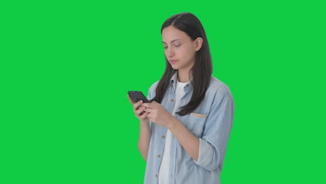 Indian-girl-chatting-with-someone-Green-screen