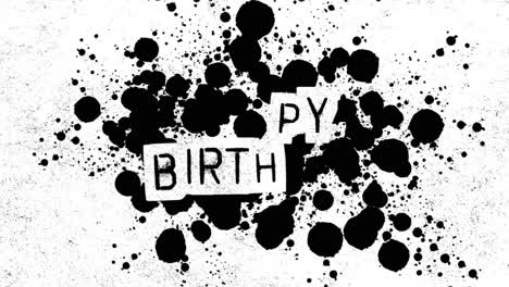 feliz cumpleaños con puntos de spray negro en textura hipster