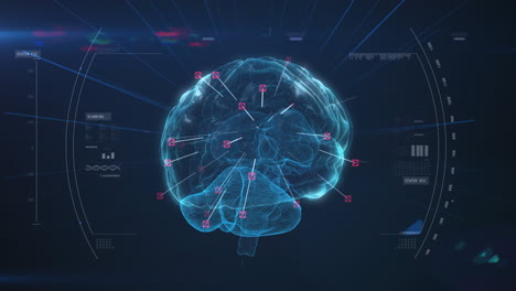 cerebro girando contra el procesamiento de datos en fondo azul