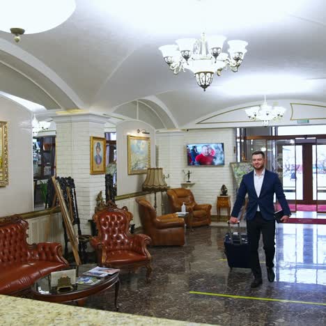 businessman coming into doors