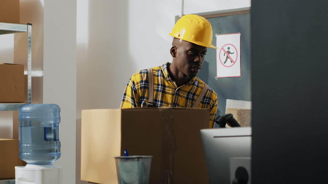 Warehouse worker preparing packages