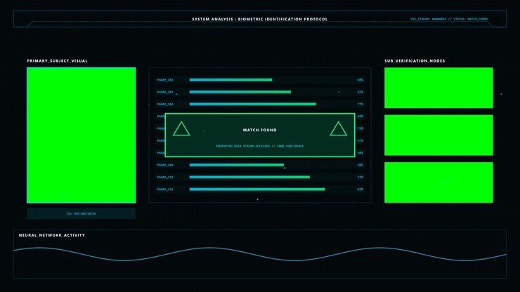 Futuristic Biometric Identification System Interface Displaying Match Found