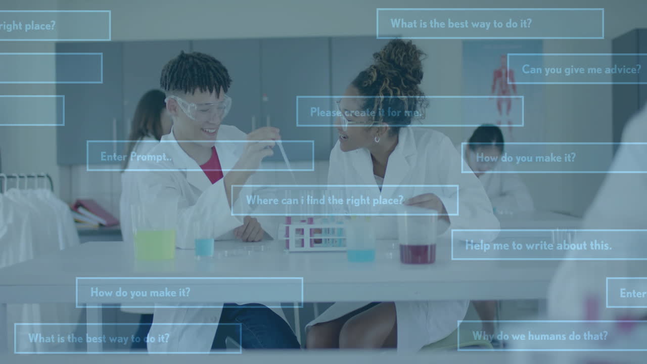 실험실에서 다양한 학생들에 대한 ai 데이터 처리의 애니메이션