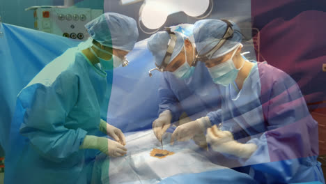 Animation-of-flag-of-belarus-over-surgeons-in-operating-theatre