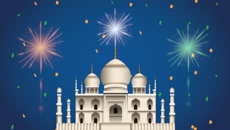 día de la independencia de la india con taj mahal y fuegos artificiales