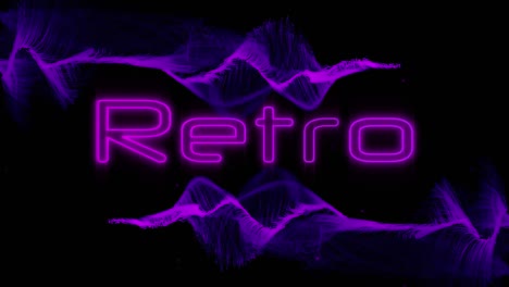 Digital-animation-of-purple-digital-waves-over-neon-retro-text-against-black-background