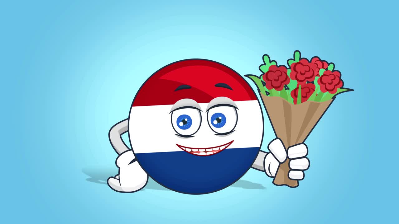 Tegneserieikon flag Holland Blomsterbuket med ansigtsanimation med alfamaske