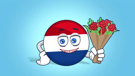 cartoon icon flag netherlands holland flowers bouquet with face animation with alpha matte