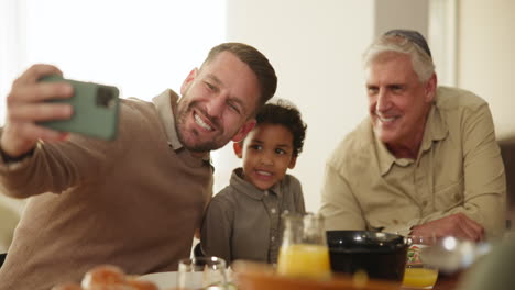 selfie, kid and man with senior father