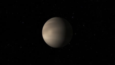composite cgi: planeta venus girando, toma de centro a ancho, medio iluminado con un fondo estrellado
