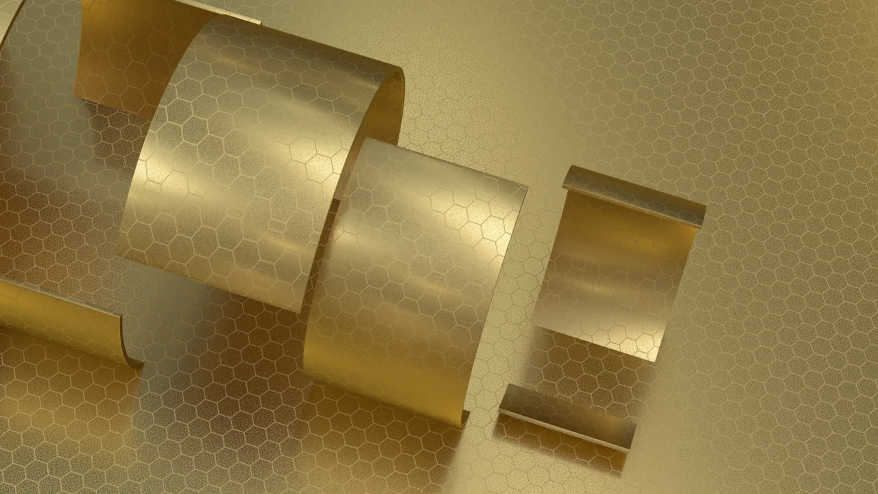 황금 곡선 기하학 배경의 회전, 3d 렌더링