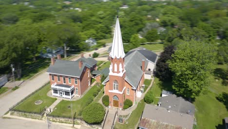 amazing hyperlapse above christian church in small town usa