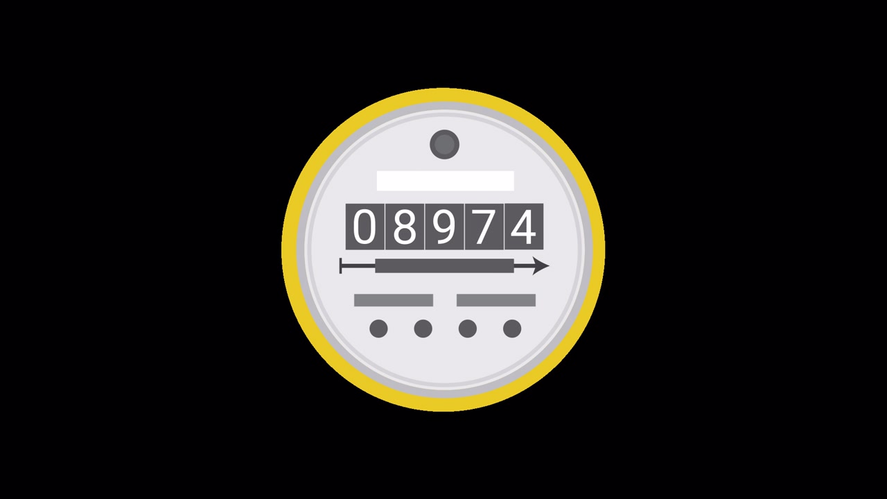 Animated Digital Utility Meter Counting Up Numbers