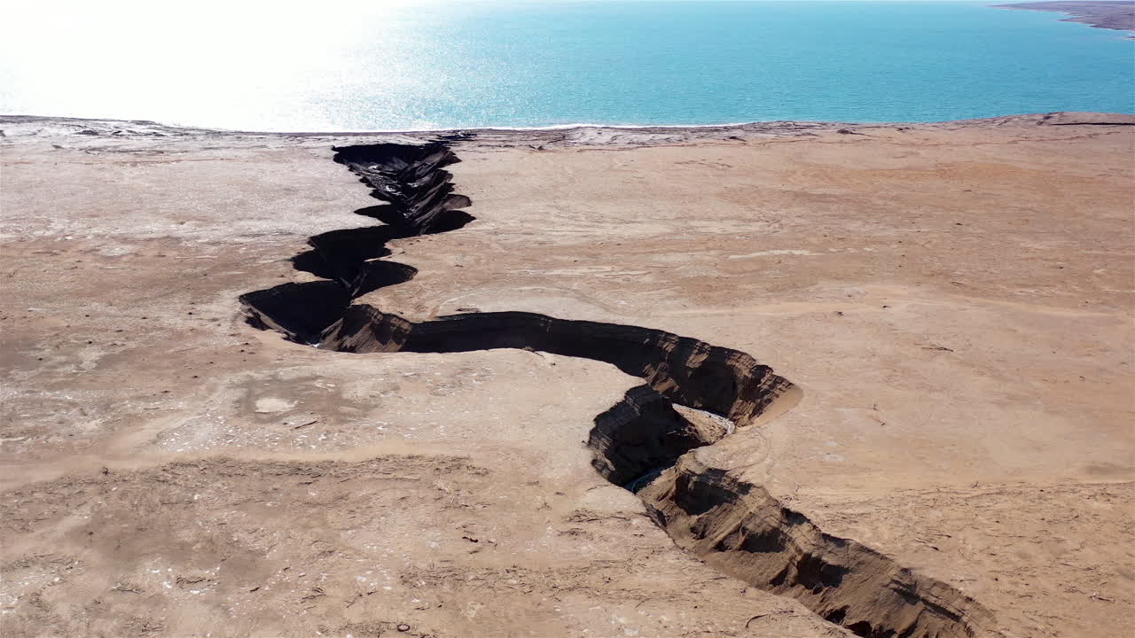 Aerial footage over Jordan River mouth to the Dead sea