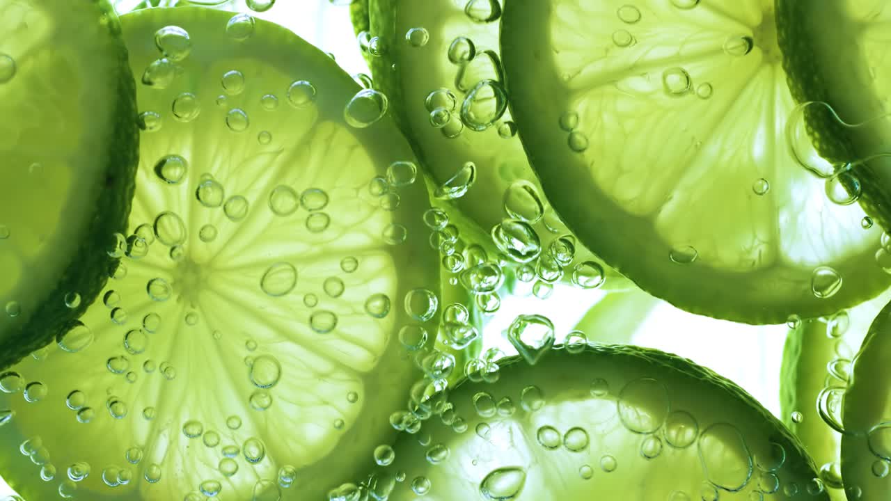 rebanadas de cal que caen profundamente bajo el agua. filmado en cámara súper lenta 1000 fps.