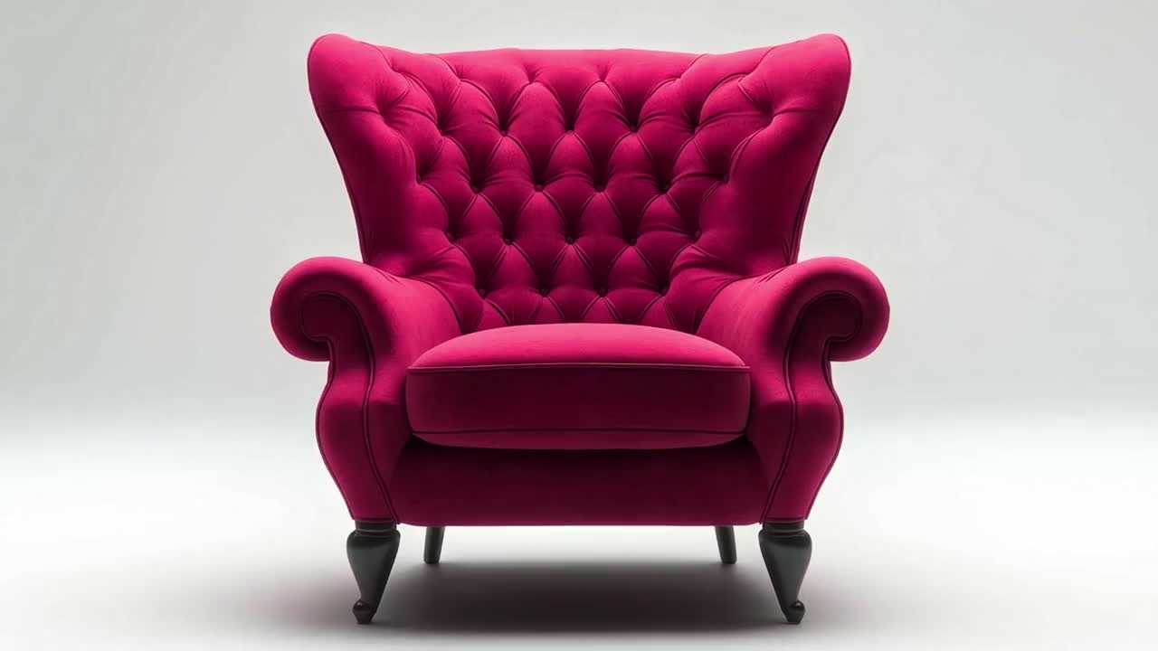 Elegant Fuchsia Tufted Armchair on White Background