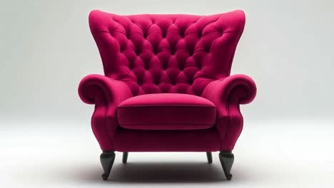 elegant fuchsia tufted armchair on white background