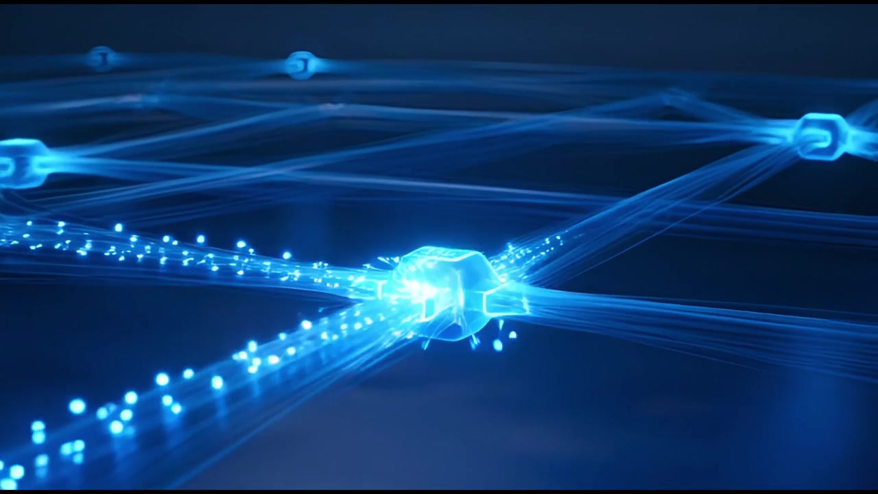 Abstract Digital Network with Glowing Blue Data Flow
