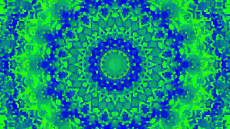 Un cerchio verde e blu con un motivo. Il cerchio è decorato con un motivo