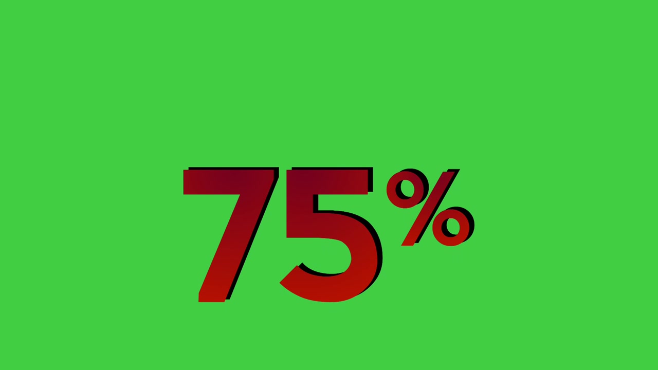 Animation dropped 75% percent sign symbol red color on green screen percentage motion graphics for discount business concept video element
