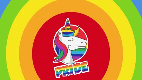 Animation-of-pride-text-with-unicorn-over-rainbow-stripes