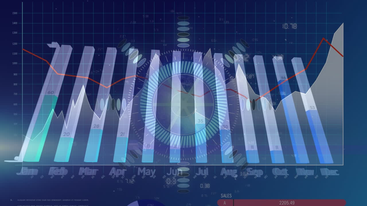 파란색 배경에 데이터 처리를 통해 범위 스캐닝의 애니메이션