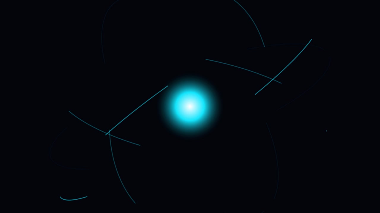 Abstract Animation of Glowing Blue Atom Model