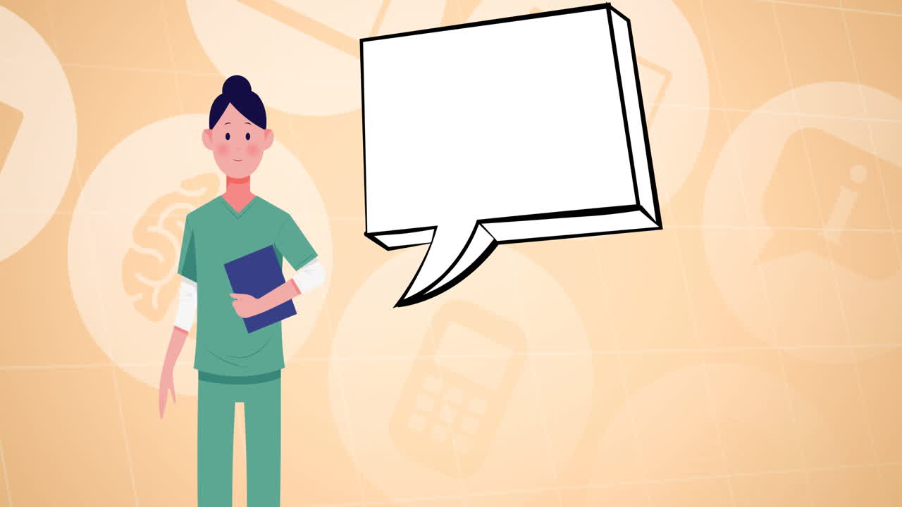 Animation of female doctor over medical icons