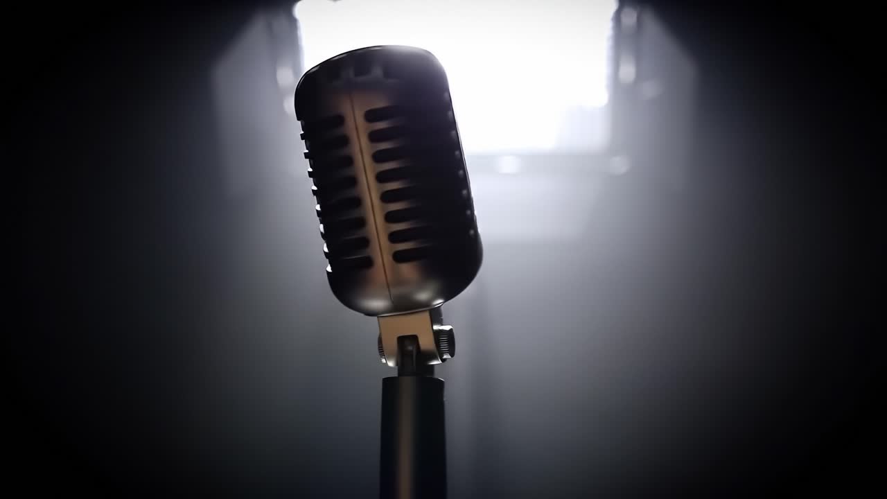 Dynamic Microphone in Spotlight: Capturing the Essence of Music and Performance with Artful Lighting and Dramatic Atmosphere in a Studio Setting