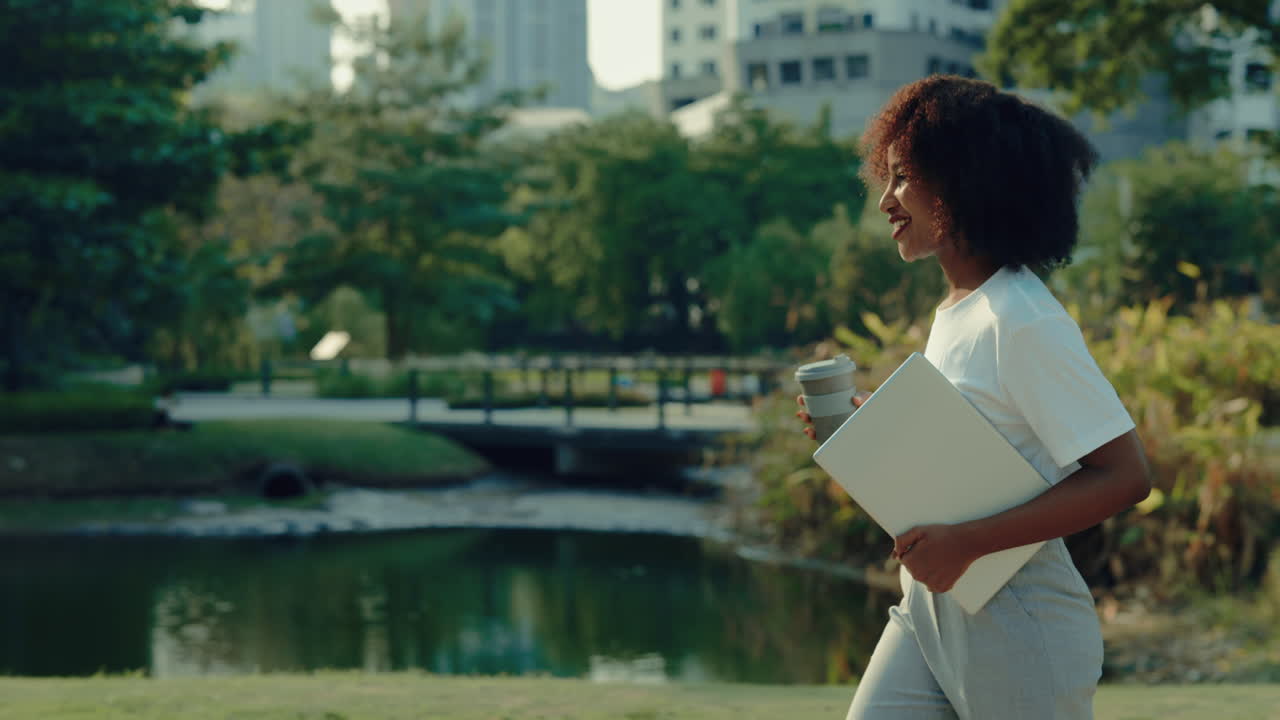 Woman working outdoors in a park