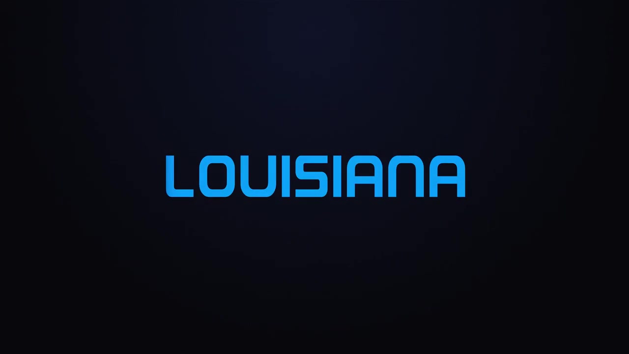 Glowing explosion LOUISIANA text reveal blue and pink