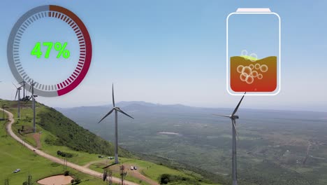 aerial view of powerful wind turbine farm for energy production