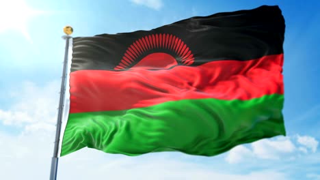 Malawi flag seamless looping 3D rendering video. Beautiful textile cloth fabric loop waving