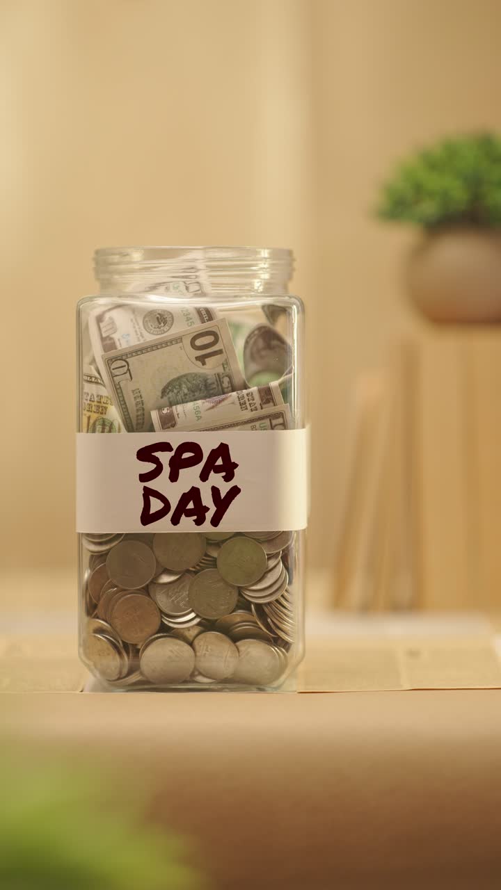 VERTICAL VIDEO OF PERSON SAVING MONEY FOR SPA DAY