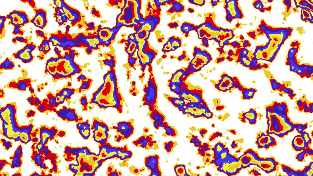 animación abstracta de coloridas formas orgánicas rojas, azules y amarillas que se mueven sobre un fondo blanco. fondo animado de bucle sin costuras, papel tapiz.