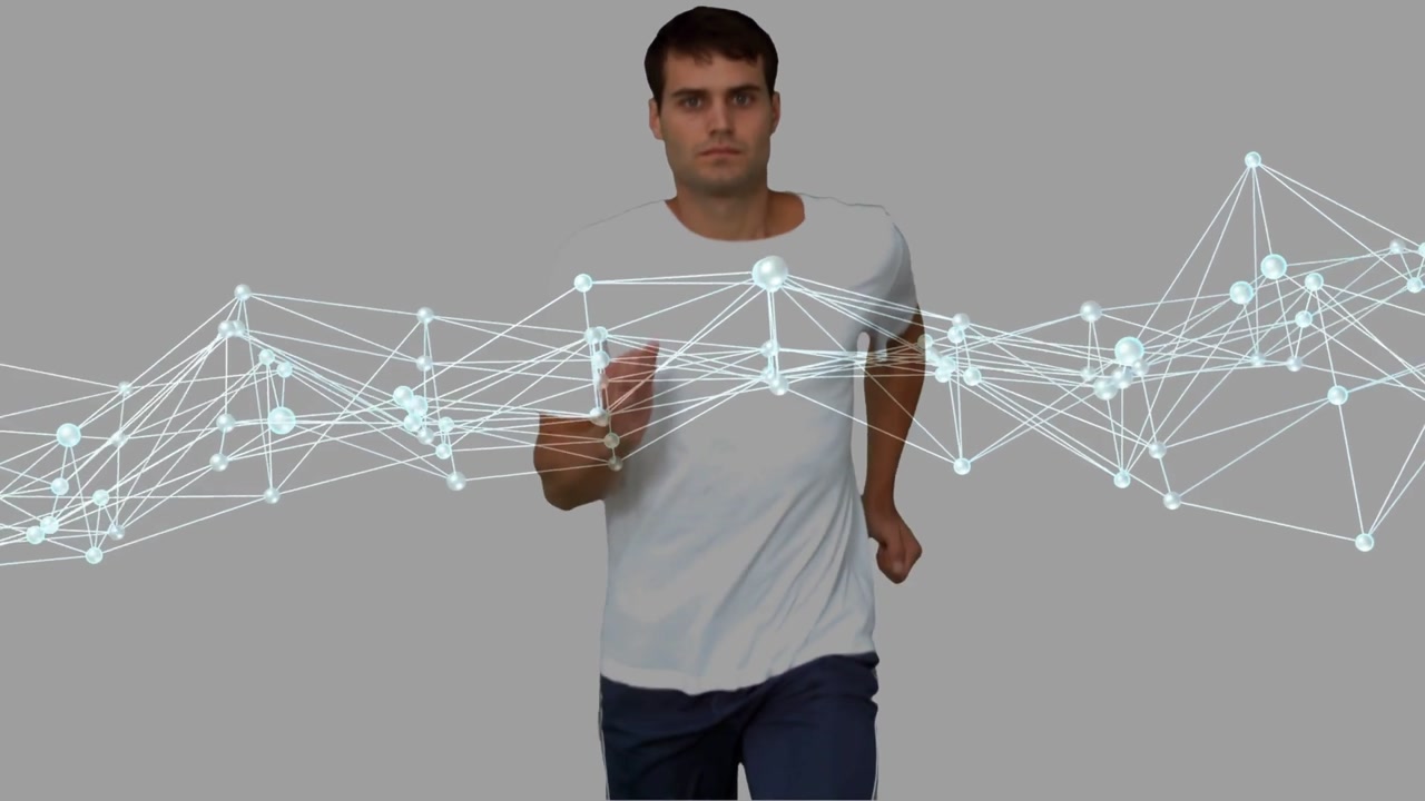 Man Running with Animated Digital Network Overlay