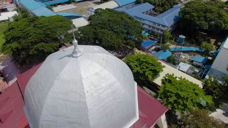 a basilica church tower drone flight view