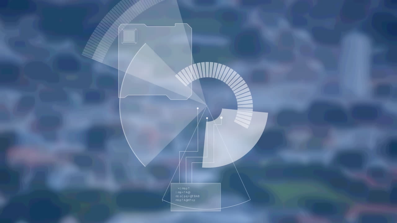 파란색 배경에 대한 레이더 및 다양한 데이터의 애니메이션