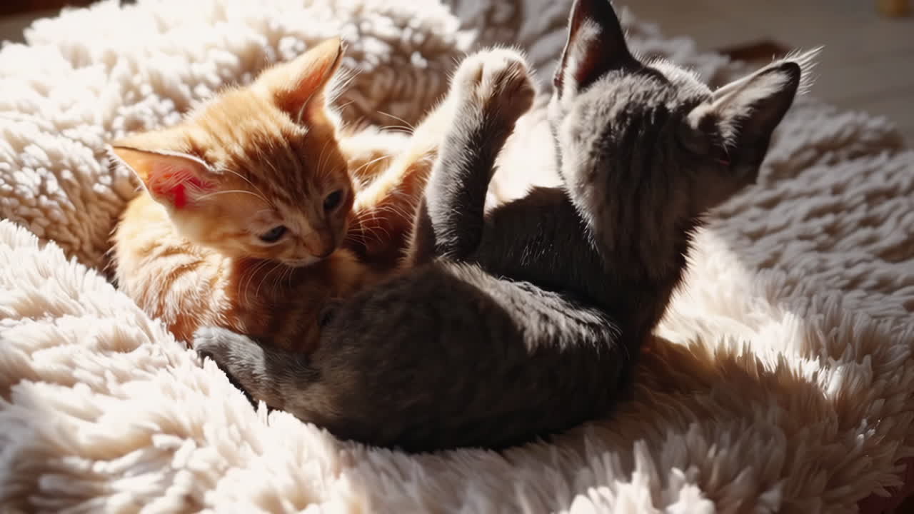 Due gattini giocosi in una cuccia soffice