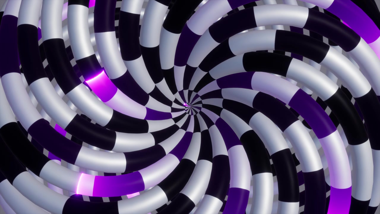 Abstract Hypnotic Checkered Spiral Vortex with Purple Neon Accents