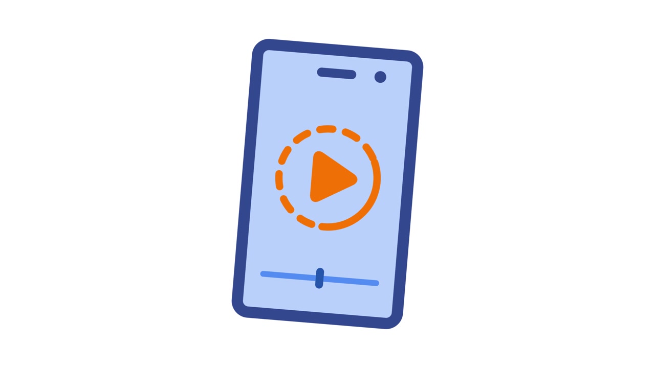 Smartphone video player with progress bar animation isolated on white background