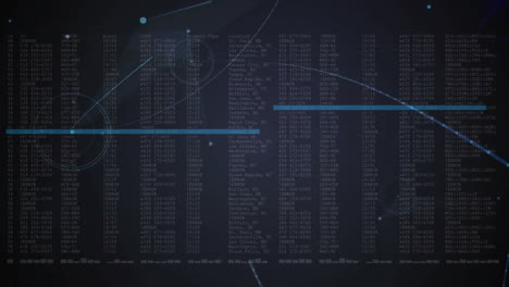 digital columns shifting under highlighted rows while glowing lines streaming over interface