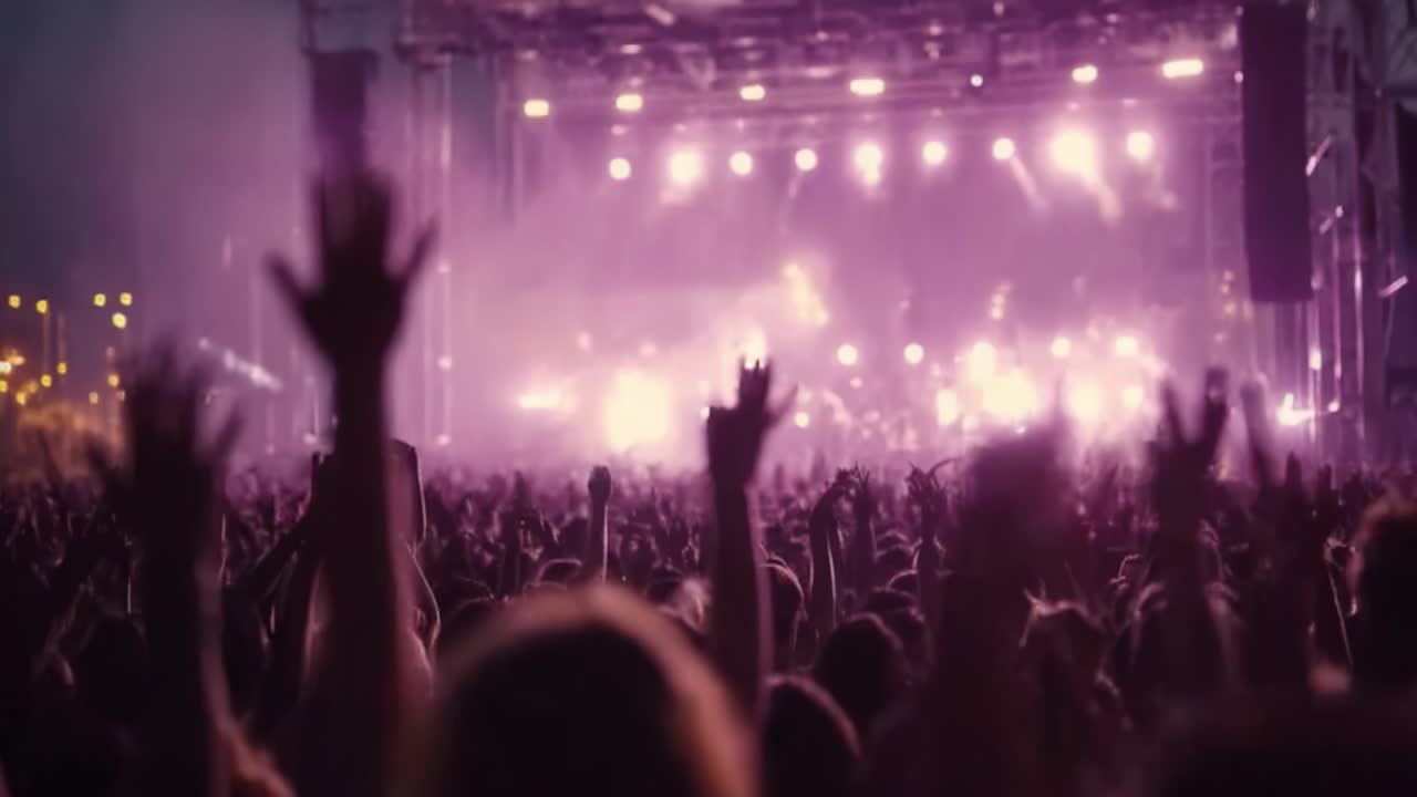 Público electrificado en un concierto en vivo: momentos cautivadores de entusiasmo mientras miles de personas mueven sus manos al ritmo de la música bajo luces vibrantes