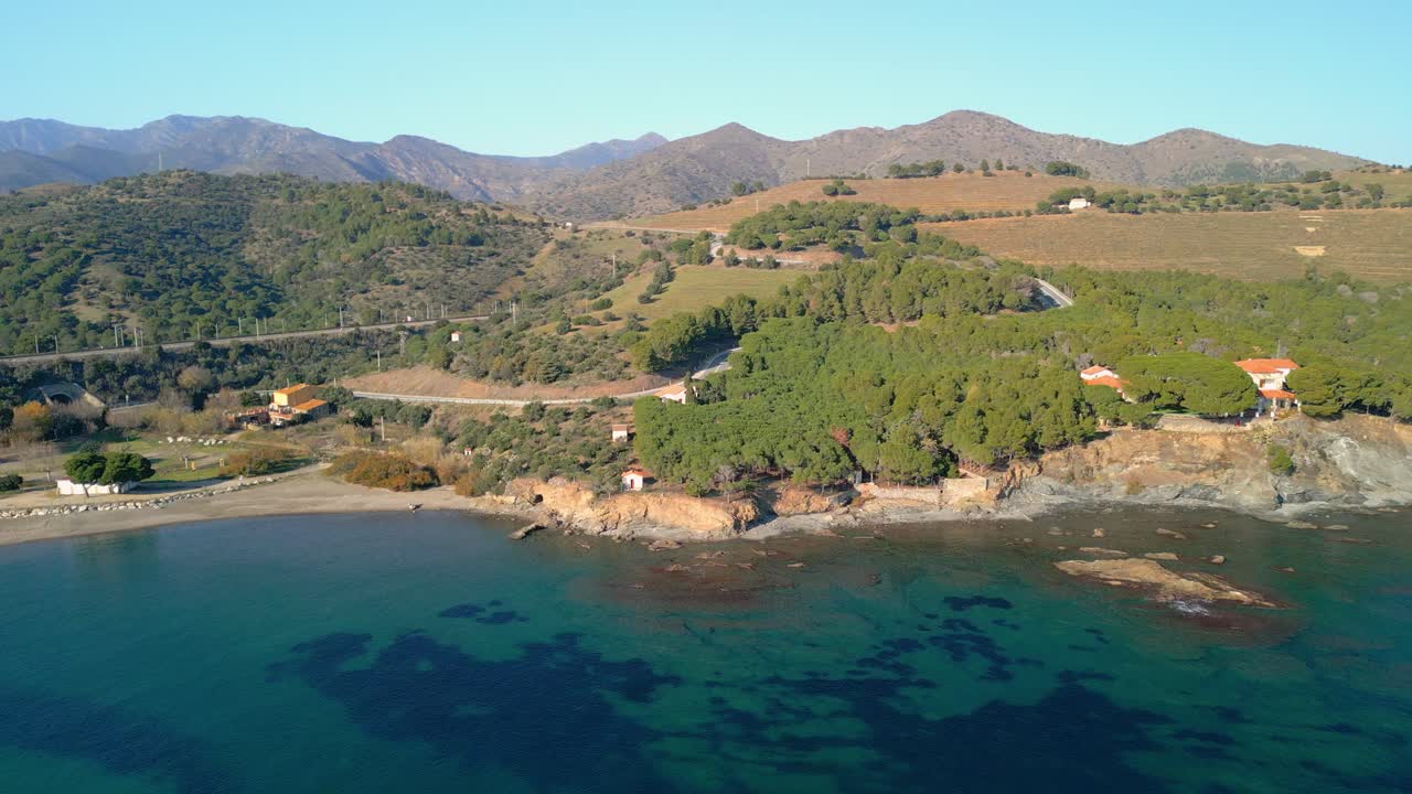 Llançà mediterranean beach Platja de Garvet aerial images of the Costa Brava of Girona beach, located between Colera and Llanca