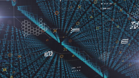 animation of network of connections over data processing on black background