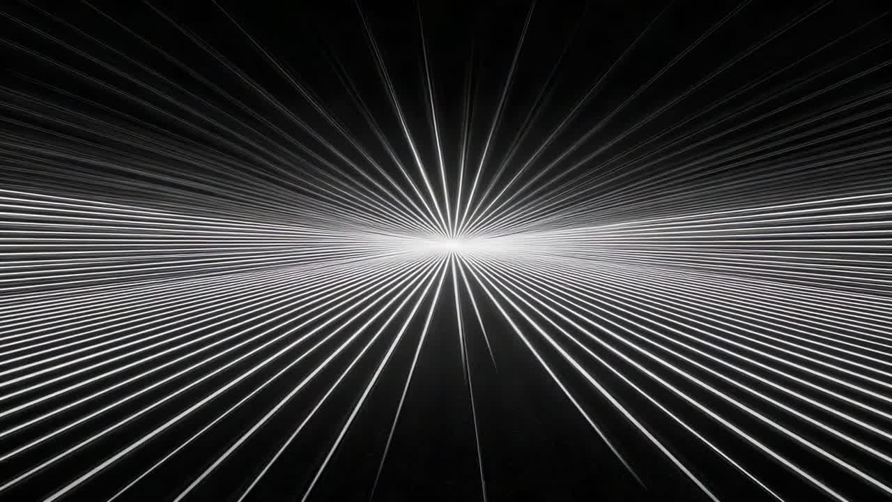 Stunning Visuals of Linear Light Patterns Creating a Sense of Depth and Perspective in a Dark Background, Capturing the Dynamic Energy of Lines Converging Towards a Central Point of Radiance