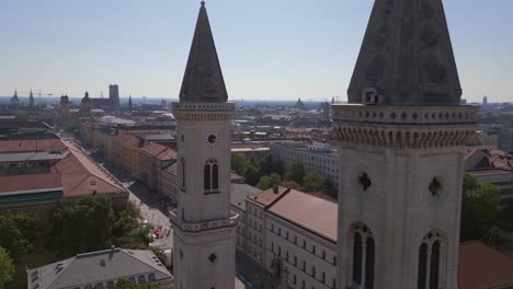 great aerial top view flight church st ludwig city town munich germany bavarian, summer sunny blue sky day 23