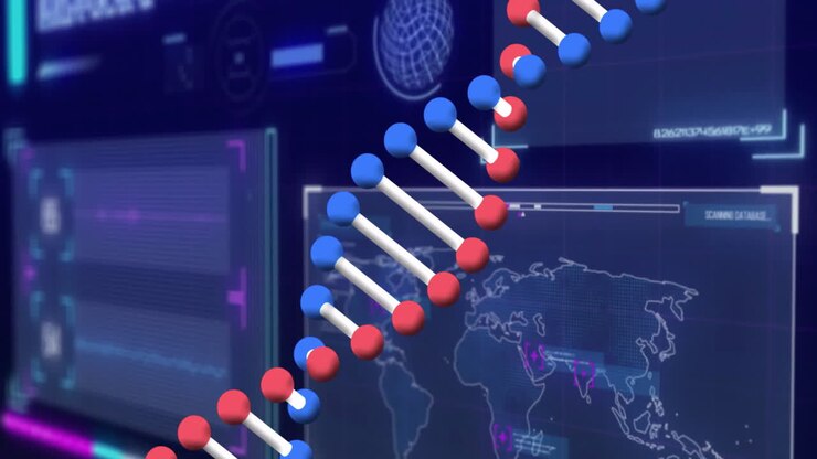 DNA strand with binary coding for scientific data processing in animation