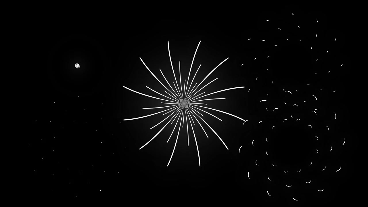 Animated White Fireworks Patterns on Black Background