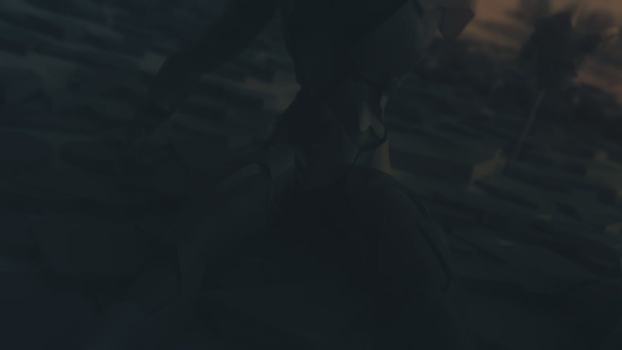 Destroyed andorids on a junkyard in yellow light